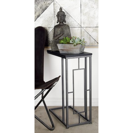26" Gray Iron & Wood Contemporary Accent Table